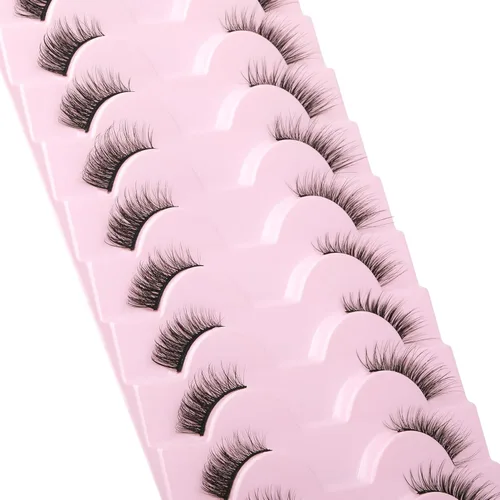 Vista 3 de FANXITON - Pestañas postizas de aspecto natural, 10 mm, pestañas cortas de ojo de gato esponjosas, pestañas postizas 3D suaves de visón sintético