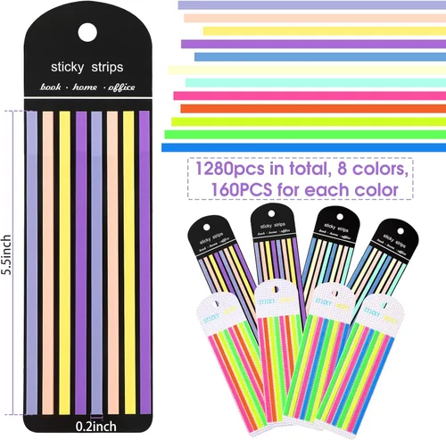 Vista 3 de Cinta iluminadora, 1280 tiras de resaltador transparentes largas, pestañas para anotar libros, resaltador transparente extraíble, tiras de notas