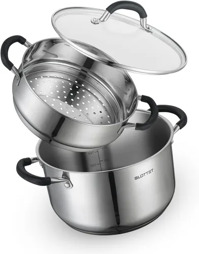 Vista 8 de SLOTTET Olla de Caldo de Acero Inoxidable de 6 Cuartos con Tapa de Vidrio con Colador, Olla de Sopa de 6 Qt Multiusos con Pico Vertedor, Mango
