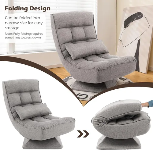 Vista 7 de Giantex Silla giratoria ajustable para el suelo, silla de videojuegos de 5 posiciones con base giratoria, marco de acero, almohada lumbar de masaje