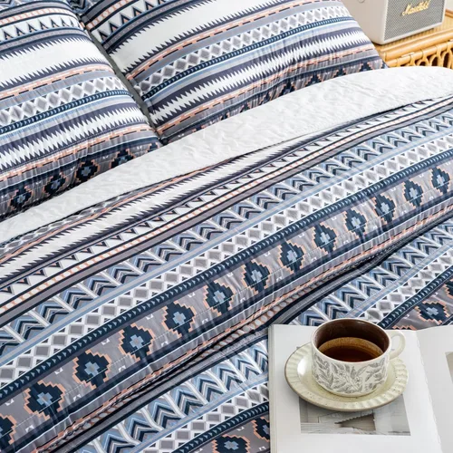 Vista 8 de L'IRISDOM Juego de edredón bohemio tamaño Queen, juego de colcha de cachemira de 3 piezas, juego de ropa de cama bohemia ligera de microfibra