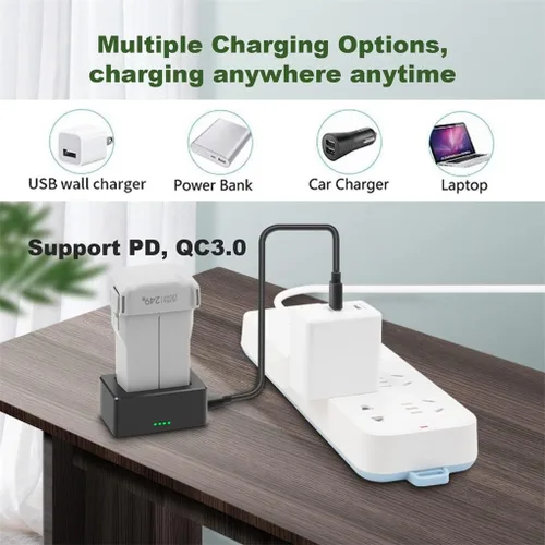 Vista 5 de Mavic Mini 3 Pro Accessories Cargador de batería USB, concentrador de carga de batería con dos cables de carga para DJI Mini 3 Pro, soporte QC3.0 PD