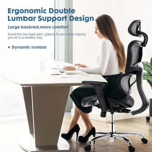 Vista 8 de Silla de oficina ergonómica, silla de escritorio con respaldo alto, silla giratoria de malla para computadora con soporte lumbar dinámico, función