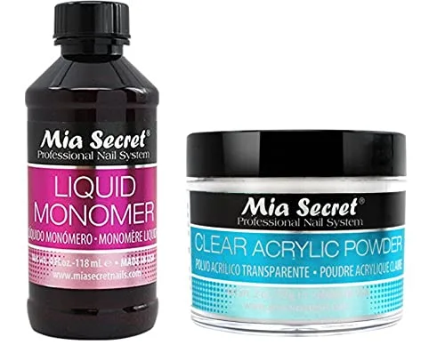 Mia Secret Monómero líquido de 4 onzas y polvo transparente de 2 onzas