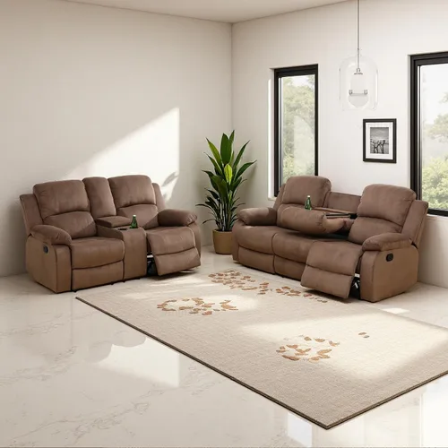 Vista 21 de Juego de sofá reclinable manual de cuero, juego de sofá reclinable negro, juego de muebles de sala de estar, sofá biplaza reclinable