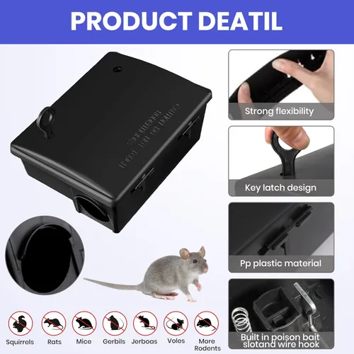 Vista 4 de Paquete de 12 Estaciones de Cebo para Ratas y Ratones que Requieren Llave - 6 Grandes y 6 Compactas, Plástico Resistente a la Intemperie