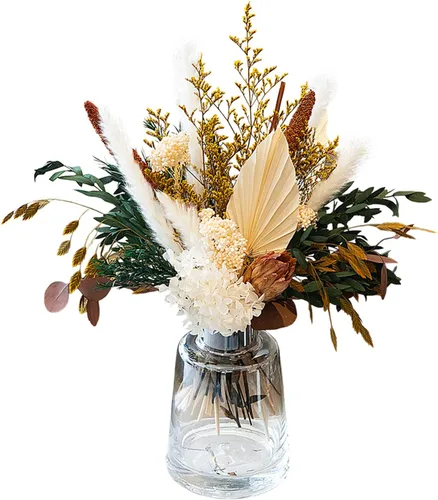 Vista 9 de Ramo de flores secas, paquete de hierba de pampa mixta, decoración de flores rústicas, arreglos florales de eucalipto de hierba de pompas