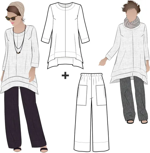 Patrón de costura de arco estilo - Conjunto de pantalón y túnica de diseñador de margaritas (tallas 18-30)