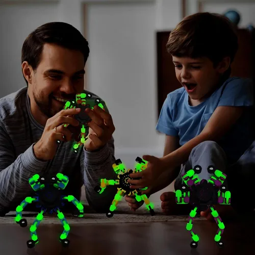 Vista 7 de Fidget Spinners, robot de cadena transformable para hacer tú mismo, que brilla en la oscuridad, juguete mecánico creativo para aliviar el estrés