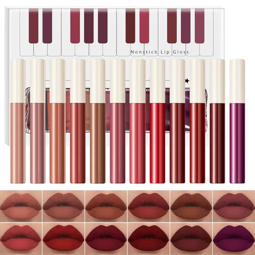 Juego de 12 lápices labiales líquidos mate, impermeables, de larga duración, antiadherentes, Labiales Mate, juegos de brillo de labios para regalo