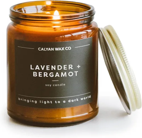 Vista 24 de Calyan Wax Co. Vela perfumada de humo y cuero, 57 horas de combustión, velas de cera de soja no tóxicas de lujo, vela en tarro de vidrio ámbar