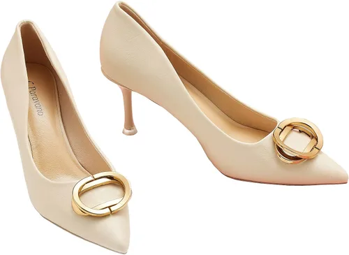 C.Paravano Zapatos de tacón de aguja con punta puntiaguda de piel de cordero blanca para mujer, talla 8
