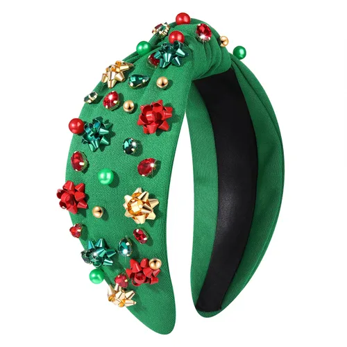 Vista 21 de NVENF Diadema con nudo superior ancho y perlas de cristal para mujer, accesorios para el cabello, regalos (árbol de Navidad grande 1)