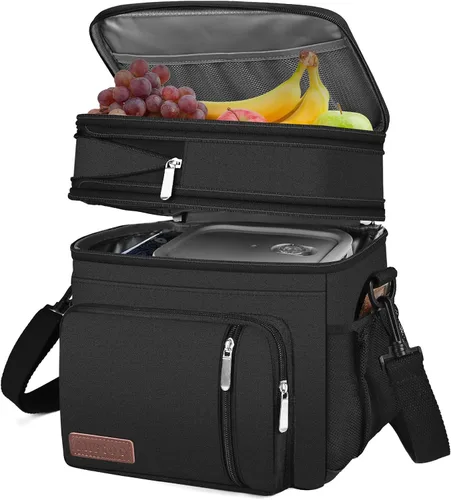 MIYCOO – Bolsa de almuerzo y lonchera para hombres y mujeres, bolsa de almuerzo doble con aislamiento a prueba de fugas, suave y grande, lonchera