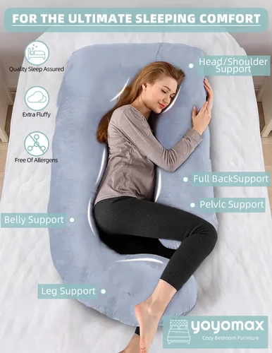 Vista 3 de yoyomax Almohadas de embarazo, en forma de U, almohada de maternidad de cuerpo completo, almohada de embarazo de espuma viscoelástica con funda