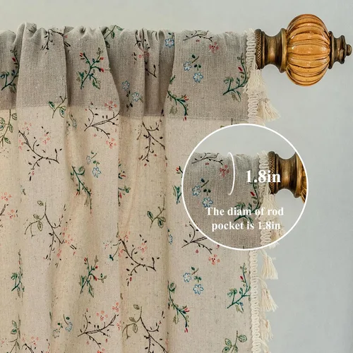 Vista 2 de ENJOYBRIDAL Cortinas Florales Boho 2 Paneles Cortas de 63 Pulgadas, Cortinas Estampadas Semi Transparentes para Sala de Estar, Cortinas de Granja