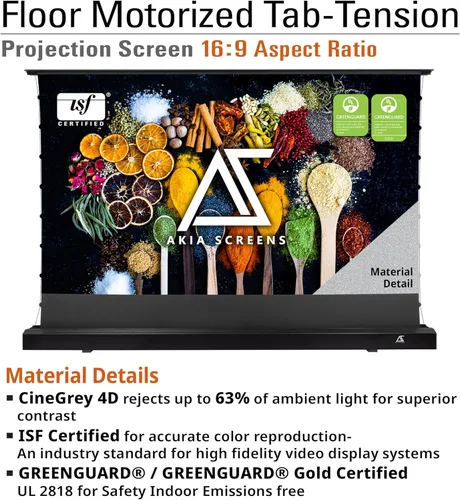 Vista 2 de Akia Screens AK-FMT101UH2-C4D-X - Pantalla de proyector de suelo de 101 pulgadas motorizada con control remoto, pantalla de proyector ALR que
