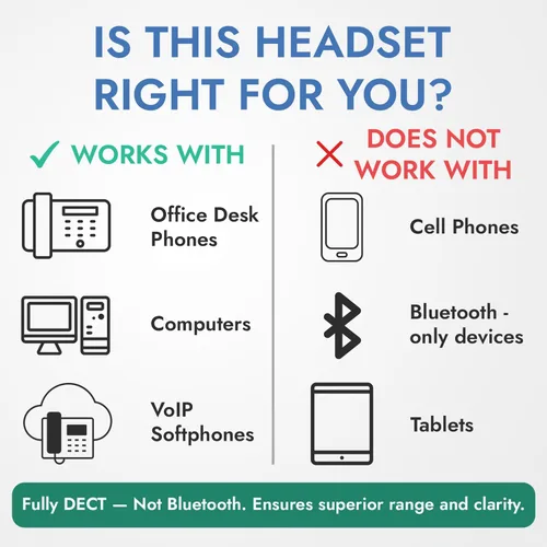 Vista 6 de Leitner LH575 Auriculares inalámbricos de oficina 2 en 1 con micrófono - Auriculares para computadora y teléfono (auriculares DECT, no Bluetooth)