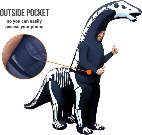 Vista 3 de Morph Traje inflable de esqueleto de dinosaurio para adulto, disfraz inflable de dinosaurio esqueleto, esqueleto inflable de dinosaurio