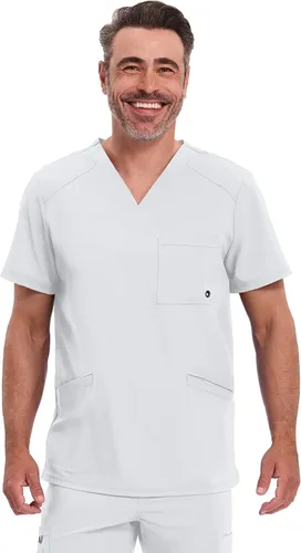 Vista 21 de Cherokee Infinity Men's V-Neck Scrub Top with 3 Pockets and 360° Stretch Negro