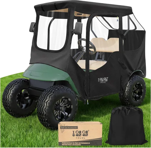 10L0L 2 Passenger Golf Cart Driving Enclosure for EZGO TXT/RXV Model, 4-Sided Clear Window 600D Rain Cover All Weather Windproof Waterproof