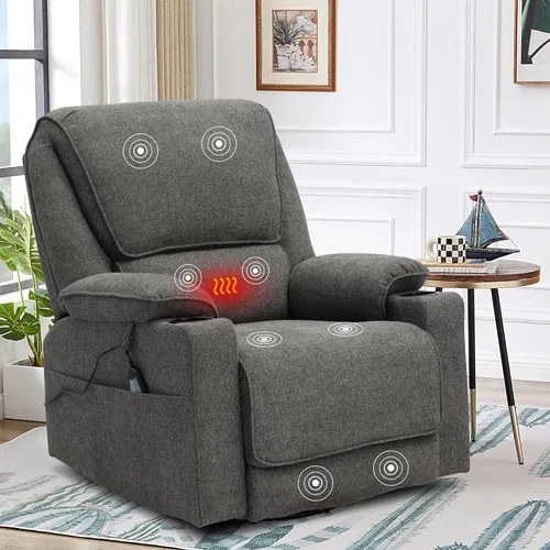 Vista 7 de KIGOTY Juego de 2 muebles de sala de estar, el juego de sofá reclinable incluye sofá reclinable reclinable y silla reclinable de masaje, juego