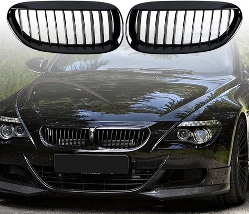 Vista 3 de 1 par de rejillas de riñón de parachoques delantero LH RH negro brillante compatible con 2004-2010 E63 E64 650i 650Ci 645Ci 2 puertas