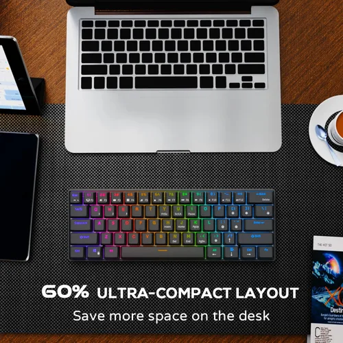 Vista 2 de RK Royal Kludge Teclado mecánico RK61 60%, cable en espiral, 2.4 GHzBluetoothcable, Bluetooth, 61 teclas, inalámbrico, RGB, cambio de tecla marrón