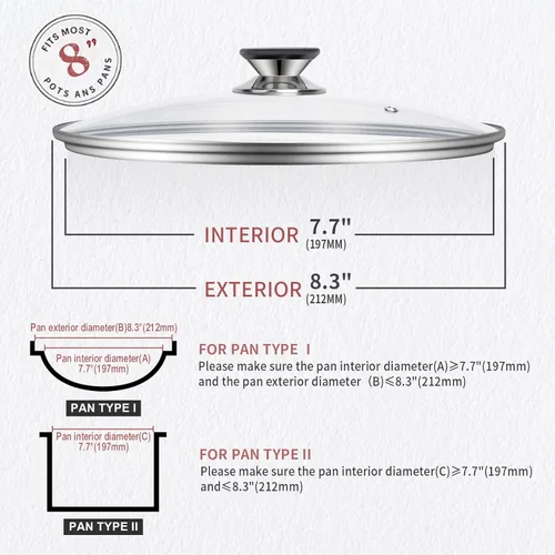 Vista 4 de Tapa de vidrio templado con asa resistente al calor, 8"/20cm, transparente