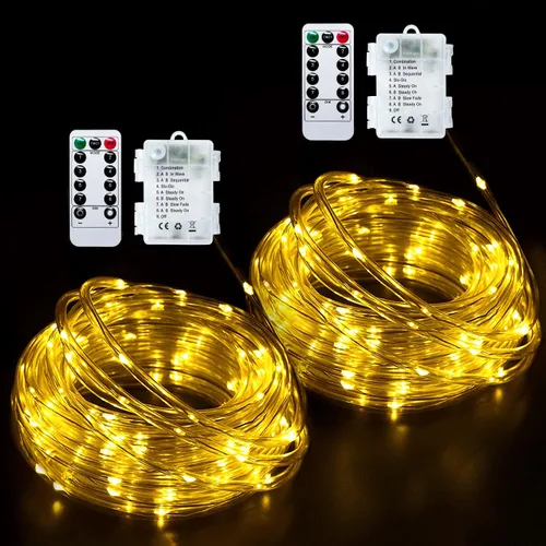 Vista 2 de JMEXSUSS Paquete de 2 tiras de luces de batería impermeables para exteriores