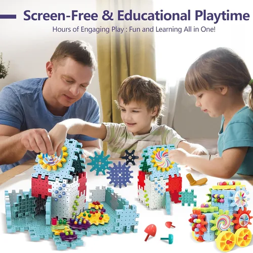 Vista 6 de Gear Toys Bloques de construcción entrelazados, juego de 150 juguetes de construcción de ingeniería educativa, kits STEM de construcción creativa
