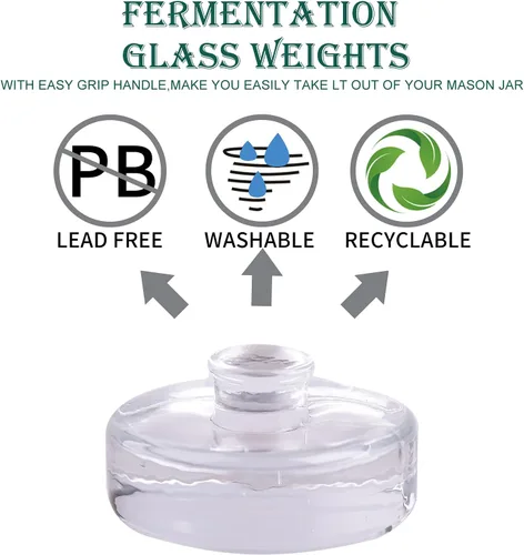 Vista 2 de Eleganttime Paquete de 4 pesos de fermentación de vidrio con mango de fácil agarre, tarro de masón, boca ancha, conservas, fermentación, encurtido