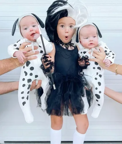 Vista 7 de Disfraz de dálmata para bebés y niñas, disfraz de Halloween, overol unisex para bebé de 0 a 18 meses, Blanco# Negro