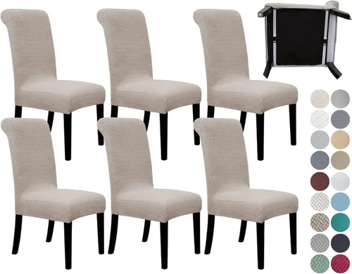 Vista 18 de SPRINGRICO Paquete de 6 fundas para sillas de comedor con cinturón de seguridad, fundas elásticas para sillas Parsons lavables, fundas protectoras