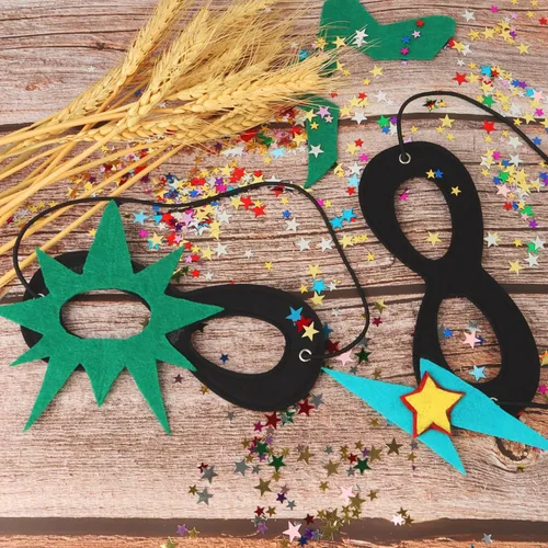 Vista 7 de Máscara de superhéroe AIMIKE, máscara de ojos de fieltro negro, disfraz de Halloween, máscara ajustable con cuerda elástica