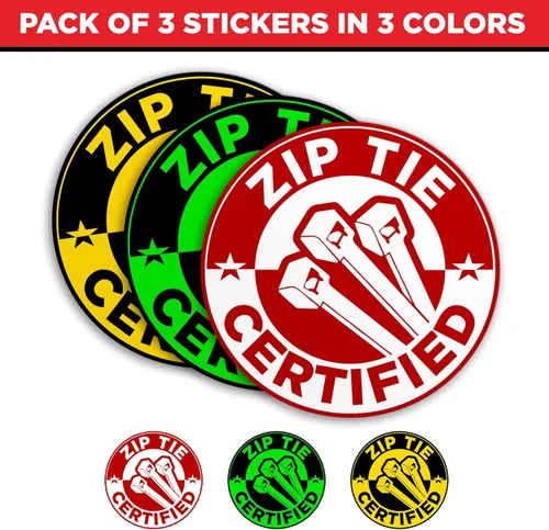 Vista 2 de Paquete de 3 calcomanías certificadas con lazo de cremallera de 2 pulgadas – 3 colores divertidos adhesivos de vinilo troquelado para casco caja