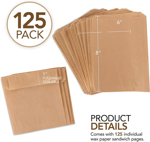 Vista 2 de Bolsas de papel Kraft marrón (paquete de 125) bolsas de grado alimenticio con calcomanías redondas blancas para sellar, bolsas de papel kraft