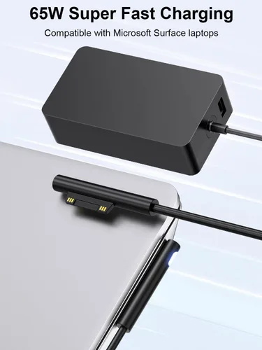 Vista 2 de Cargador Surface Pro de 65 W compatible con Microsoft Surface Pro 11 10 9 8 7+ 7 6 5 4 3 X, Surface Laptop 7 6 5 4 3 2 1, Go 3 2 1, Book 3 2 1,65W