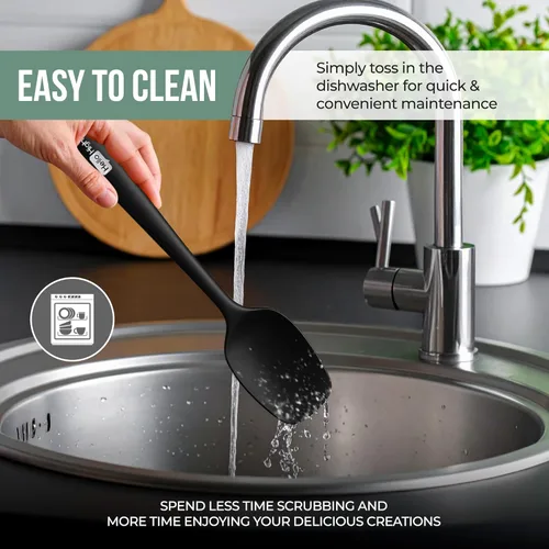 Vista 4 de Hello High - Juego de espátulas pequeñas negras de 5 piezas - Espátulas cortas de silicona compactas para hornear, cocinar y raspar tarros