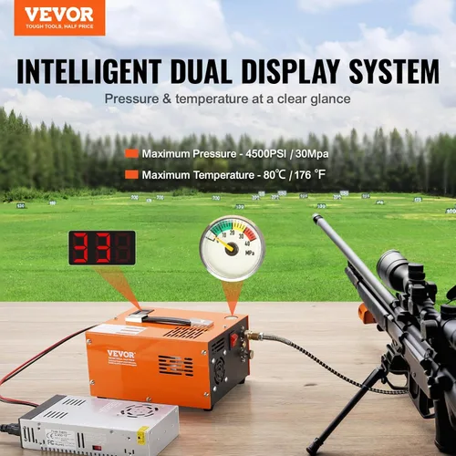 Vista 2 de VEVOR Compresor de Aire PCP 12V DC, Compresor PCP 4500 Psi, Compresor de Aire PCP Portátil para Paintball 30MPa, Bomba de Rifle 110V AC, Bomba