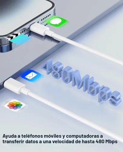 Vista 4 de Cargador de iPhone de carga rápida, paquete de 2 bloques de cargador de pared USB C de 20 W con 2 cables tipo C a Lightning certificados MFi de 6