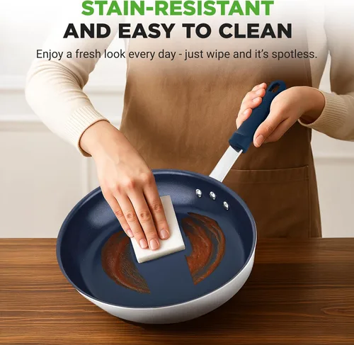 Vista 5 de NutriChef Sartén pequeña antiadherente de 8 pulgadas, sartén de cerámica con mango de silicona, revestimiento de cerámica, resistente a las manchas