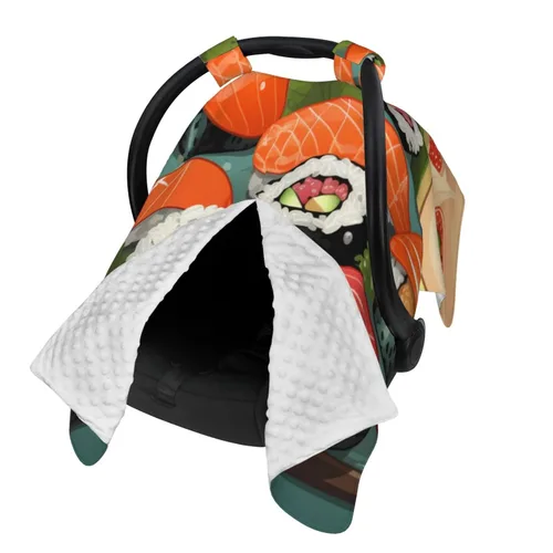 Vista 2 de Baby Car Seat Canopy Cover for Mom, Soft Breathable Nursing Breastfeeding Covers Multi Use Stroller Sun Shade Newborn Shower Gift，Sushi
