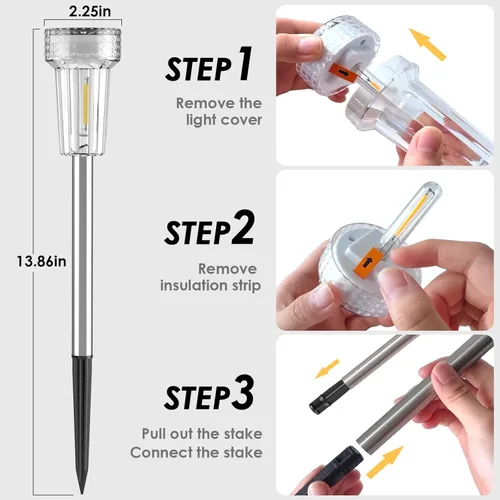 Vista 6 de Mancra - Luces solares al aire libre impermeables, juego de 8 luces de camino con bombilla de tungsteno de acero inoxidable, luces solares