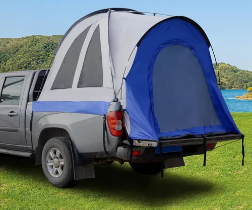 Vista 8 de Hasika Tienda de campaña de doble capa con toldo, PU3000 mm, refugio impermeable para campamento, se adapta a camas cortas de 5 a 6.5 pies, cama