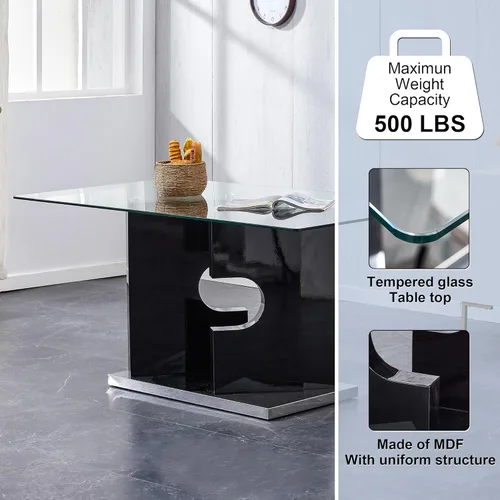 Vista 6 de Juego de mesa de comedor de cristal para 4,5 piezas, tablero de mesa de vidrio templado y base de MDF de diseño moderno con 4 sillas de comedor