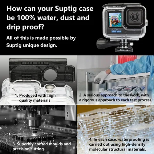 Vista 4 de Suptig Carcasa protectora impermeable para GoPro Hero 12/Hero 11/Hero 10/Hero 9 Negro Impermeable 164F