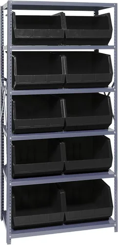 Vista 93 de Quantum QSBU-245BK Heavy Duty Shelving Unit with (7) Shelves and (24) QUS245 Black Bins for Garage Warehouse Storage Distribution 400 lb Load