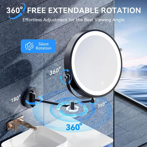 Vista 7 de Espejo de maquillaje iluminado de pared 30X/1X de 10 pulgadas, espejo de aumento de doble cara recargable de 5000 mAh con luz, espejo de tocador LED