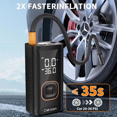 Vista 2 de Inflador de neumáticos, compresor de aire portátil, compresor de aire portátil de 150 PSI con medidor de presión preciso, inflado de bicicleta